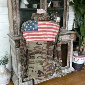 Ralph Lauren Denim & Supply Military FIELD Jacket CAMO USA Flag LARGE